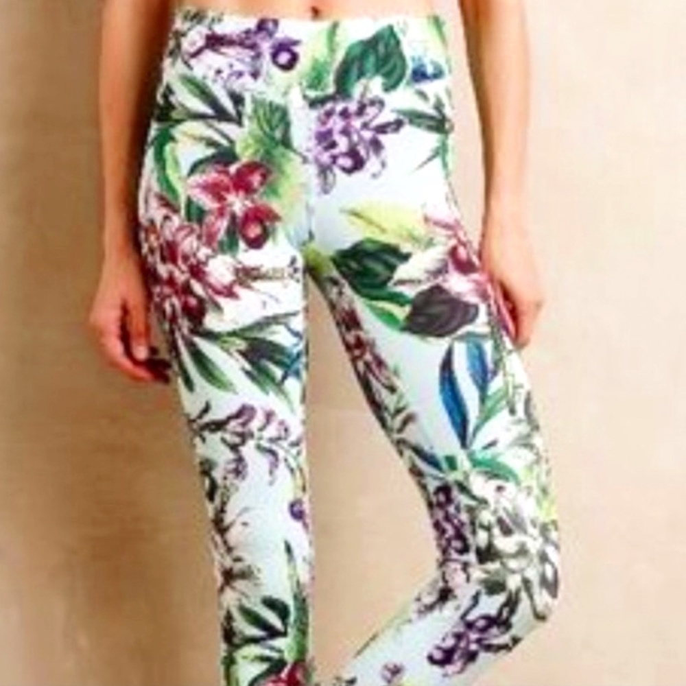 NWOT Anthropologie Pure + Good Floral Mint Leggings Size Small